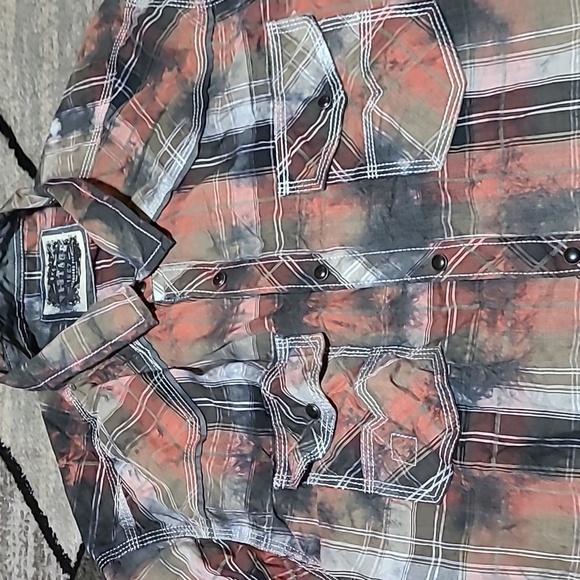 VINTAGE BKE 1967 STANDARD-FIT PLAID ACID-WASH SNAP-BUTTON LONG-SLEEVE SH… - Picture 3 of 10